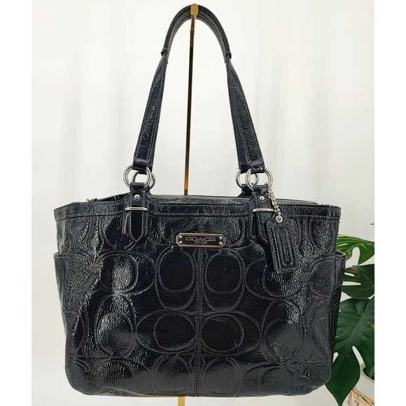 COACH Gallery Embossed Black Patent Leather Medium Tote Bag F19462 Fast Ship - Picture 2 of 15